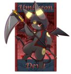 character_name demon_tail hoodie ivan_(ffxazq) pokemon pokemon_(creature) red_eyes scythe tail umbreon weapon wings 