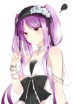  blush dress euryale fate/grand_order fate/hollow_ataraxia fate_(series) headdress highres long_hair playing_with_own_hair purple_hair solo twintails very_long_hair violet_eyes white_dress 