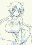  1girl ahoge blush_stickers breasts huge_breasts impossible_clothes impossible_shirt long_hair low_twintails pas_(paxiti) senki_zesshou_symphogear shirt sketch solo twintails v_arms yukine_chris 