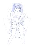  1girl monochrome original sketch skirt solo traditional_media twintails yoshitomi_akihito 