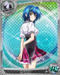  1girl blue_hair card_(medium) character_name chess_piece high_school_dxd knight_(chess) looking_at_viewer pleated_skirt purple_skirt short_hair skirt solo xenovia_(high_school_dxd) yellow_eyes 