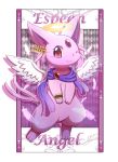  armband character_name espeon feathers forked_tail halo ivan_(ffxazq) one_eye_closed pink_hair pokemon pokemon_(creature) scarf solo twin_tail white_wings wings 