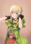  1girl aki_yasm belt blonde_hair blue_eyes braid capelet choker commentary_request gloves highres jewelry leather_gloves linkle long_hair necklace pointy_ears sidelocks smile solo the_legend_of_zelda twin_braids watch zelda_musou 