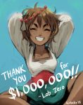  1girl ajna_(indivisible) bike_shorts brown_hair dark_skin eyebrows grin hair_ornament indivisible mariel_cartwright official_art sash short_hair shorts_under_skirt small_breasts smile solo thank_you 