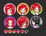  alternate_hair_color alternate_hairstyle black_hair blush_stickers breasts cleavage collarbone fangs glasses green_eyes pointy_ears ponytail redhead smile splatoon takozonesu tentacle_hair twintails yuta_agc 