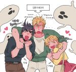  1girl 2boys blonde_hair caesar_anthonio_zeppeli ghost jojo_no_kimyou_na_bouken joseph_joestar_(young) korean mapi_(mup1228) multiple_boys suzi_quatro translation_request 