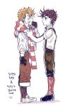  2boys blonde_hair brown_hair caesar_anthonio_zeppeli child jojo_no_kimyou_na_bouken joseph_joestar_(young) korean mapi_(mup1228) multiple_boys scarf striped striped_scarf translation_request younger 