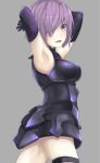  1girl armor armpits arms_up elbow_gloves fate/grand_order fate_(series) gloves open_mouth p!nta purple_hair shielder_(fate/grand_order) short_hair smile solo violet_eyes 