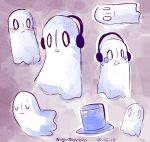 artist_name blush dated ghost hat headphones highres napstablook night_(pixiv) no_humans o_o tears top_hat undertale 