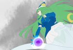  1girl crescent elbow_gloves ghost_tail gloves green_hair hat kugi_(kugi-xiv) long_hair mima touhou touhou_(pc-98) very_long_hair wizard_hat 