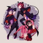  3girls animal_ears ass black_hair bon_nob cat_ears cat_tail dancing_stars_on_me! demon_tail green_eyes hat long_hair love_live!_school_idol_project multiple_girls nishikino_maki open_mouth paw_pose purple_hair red_eyes redhead short_hair sitting smile tail thigh-highs toujou_nozomi twintails violet_eyes witch_hat yazawa_nico 