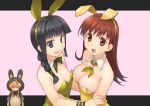  3girls abukuma_(kantai_collection) animal_costume animal_ears black_eyes black_hair blonde_hair braid breasts brown_eyes brown_hair bunny_costume bunny_girl bunnysuit cleavage hairband kantai_collection kitakami_(kantai_collection) looking_at_viewer multiple_girls ooi_(kantai_collection) open_mouth rabbit_ears ribbon vovovov 