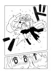  1boy 1girl blush comic hug long_hair momiji_mao monochrome original rocket_punch school_uniform short_hair translation_request 