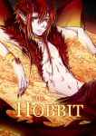  1boy abs earrings gold horns jewelry money nail_polish personification pointy_ears redhead scales shirtless smaug solo takoyaki_kenken the_hobbit wings yellow_eyes 