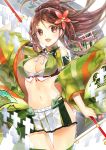  1girl :d amagi_(kantai_collection) breasts brown_eyes brown_hair cleavage flower hair_flower hair_ornament japanese_clothes kantai_collection long_hair mole mole_under_eye navel open_mouth ponytail remodel_(kantai_collection) sakuyosi shikigami smile solo stomach 