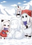  /\/\/\ 0_0 2girls ^_^ alternate_costume blush breasts claws cleavage closed_eyes coat commentary hat horn horns kantai_collection mittens moomin multiple_girls muppo northern_ocean_hime o_o scarf seaport_hime shinkaisei-kan snow snowball snowman winter_clothes winter_coat yamato_nadeshiko 