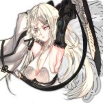  1girl breasts drag-on_dragoon_3 long_hair smile solo white_background white_hair zero_(drag-on_dragoon) 