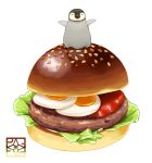  animal baby_penguin bird bread egg food hamburger hardboiled_egg lettuce no_humans original p-f_lilac penguin signature simple_background tomato white_background 