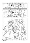  1boy 2girls comic family father_and_daughter holding_hands long_hair momiji_mao monochrome mother_and_daughter multiple_girls original school_uniform short_hair translation_request 