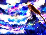  1girl arc_the_lad arc_the_lad_ii braid breasts brown_hair clouds grass lieza long_hair scenery solo sparkle very_long_hair 
