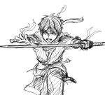  1boy arc_(arc_the_lad) arc_the_lad monochrome solo sword weapon 