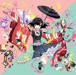  1girl black_hair candy chamooi dress hair_ornament long_hair mimi_(mimimememimi) mimimememimi_(band) oriental_umbrella original solo umbrella wide_sleeves 