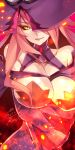  1girl bare_shoulders black_sclera blazblue blazblue:_central_fiction breasts cleavage hat konoe_a_mercury solo takamiya_ren witch_hat yellow_eyes 