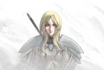  1girl artist_request blonde_hair bodysuit cape claymore flora_(claymore) grey_eyes pauldrons solo 