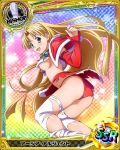  1girl asia_argento bishop_(chess) blonde_hair breasts card_(medium) character_name chess_piece detached_sleeves green_eyes high_school_dxd long_hair looking_at_viewer panties red_panties solo thigh-highs torn_clothes torn_thighhighs under_boob underwear white_legwear 