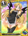  1girl apron asia_argento bishop_(chess) black_apron blonde_hair breasts card_(medium) character_name chess_piece cleavage demon_wings green_eyes high_school_dxd long_hair looking_at_viewer nearly_naked_apron solo wings 