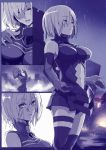  1girl armpits asymmetrical_legwear breasts closed_eyes comic fate/grand_order fate_(series) navel navel_cutout rain shielder_(fate/grand_order) short_hair solo syatey wet 