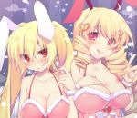  2girls animal_ears blonde_hair blush breasts heart heart-shaped_pupils inose_riku licking_lips long_hair looking_at_viewer multiple_girls original rabbit_ears red_eyes smile symbol-shaped_pupils tongue tongue_out twintails 