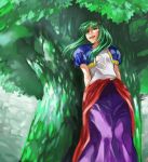  1girl dress legaia_densetsu long_hair smile solo tree wakewaka_ran 