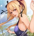  1girl blonde_hair blue_eyes dead_or_alive dead_or_alive_5 from_side long_hair looking_at_viewer magion02 marie_rose ribbon solo swimsuit twintails water 
