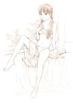  1girl barefoot monochrome original sketch solo traditional_media twintails underwear yoshitomi_akihito 
