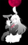  1girl animal_ears blazer finger_gun looking_at_viewer moon nail_polish necktie open_mouth rabbit_ears red_eyes red_moon reisen_udongein_inaba skirt solo spot_color touhou tydk upper_body 
