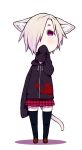  1girl animal_ears blonde_hair blood blood_stain cat_ears cat_tail chibi hair_over_one_eye hand_to_own_mouth hijiri_rei hoodie idolmaster idolmaster_cinderella_girls pink_eyes plaid plaid_skirt shirasaka_koume short_hair skirt sleeves_past_wrists solo standing tail thigh-highs zettai_ryouiki 