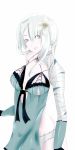  1girl bandages breasts flower kaine_(nier) nier short_hair solo sword weapon white_background white_hair 