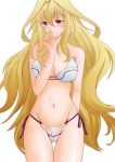  1girl absurdres ass_visible_through_thighs bikini blonde_hair blue_eyes breasts claudia_enfield cleavage gakusen_toshi_asterisk highres long_hair looking_at_viewer side-tie_bikini smile solo swimsuit thigh_gap very_long_hair 