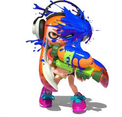  1girl 3d absurdres bare_arms bike_shorts eye_mask full_body gradient_hair headphones highres holding holding_weapon ink_tank_(splatoon) inkling inkling_girl inkling_player_character kaori_(splatoon) long_hair looking_at_viewer multicolored_hair official_art one_eye_closed orange_eyes orange_hair paint_splatter paint_splatter_on_face pink_shoes shirt shoelaces shoes short_eyebrows short_hair_with_long_locks sidelocks smile sneakers solo splatoon_(series) splatoon_1 splattershot_(splatoon) spotted_hair standing suction_cups t-shirt tentacle_hair thick_eyebrows transparent_background two-tone_hair v-shaped_eyebrows weapon white_shirt 