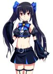  1girl black_hair blush breasts hair_flip hair_ornament long_hair looking_at_viewer navel neptune_(series) noire red_eyes ribbon shacchi solo thigh-highs twintails very_long_hair 
