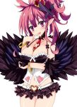  1girl :p between_breasts blush bracelet breasts cleavage crown disgaea frilled_skirt frills heart jewelry kanitama looking_at_viewer makai_senki_disgaea_5 miniskirt navel necktie pink_hair pointy_ears seraphina_(disgaea) short_hair simple_background skirt solo tongue tongue_out violet_eyes white_background 