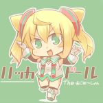  1girl blonde_hair boots chibi commentary_request detached_sleeves green_eyes hacka_doll hacka_doll_1 hair_ornament hazuki_ruu long_hair looking_at_viewer open_mouth panties shirt smile solo thigh-highs thigh_boots twintails underwear white_panties 