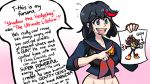  1girl black_hair blue_eyes cameo child_drawing english female flying_sweatdrops kill_la_kill matoi_ryuuko midriff panicking parody school_uniform senketsu serafuku shadow_the_hedgehog shadow_the_hedgehog_(game) short_hair sidelocks solo sonic_the_hedgehog speech_bubble sweatdrop trait_connection triple-q truth wall_of_text 