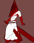  1boy abs absurdres blood helmet highres monster pyramid_head shirtless silent_hill silent_hill_2 solo sword weapon 