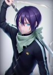  1boy black_hair blue_eyes kai_(link2262) katana noragami scarf short_hair solo sword track_suit weapon yato_(noragami) 