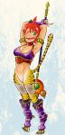  1girl animal_ears breasts breath_of_fire breath_of_fire_ii capcom cat_ears cat_tail furry green_eyes highres no_panties no_pants orange_hair rinpoo_chuan short_hair solo striped tail 