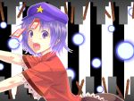  1girl commentary_request hat highres jiangshi looking_at_viewer miyako_yoshika ofuda open_mouth outstretched_arms purple_hair shimada_(simada_bu) short_hair solo star tombstone touhou violet_eyes zombie_pose 