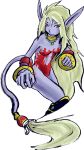  1girl animal_ears bare_shoulders bodypaint breasts breath_of_fire breath_of_fire_ii capcom furry no_panties no_pants nude pointy_ears red_eyes rinpoo_chuan solo striped tail white_background 