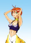  1girl animal_ears bare_shoulders breasts breath_of_fire breath_of_fire_ii capcom cat_ears cat_tail furry green_eyes no_panties no_pants orange_hair pointy_ears rinpoo_chuan short_hair solo striped tail white_background 